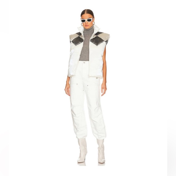 🆕 EAVES NWT Margot Women's Full Zip Puffer Vest Ivory & Slate Gray XS - Picture 1 of 15